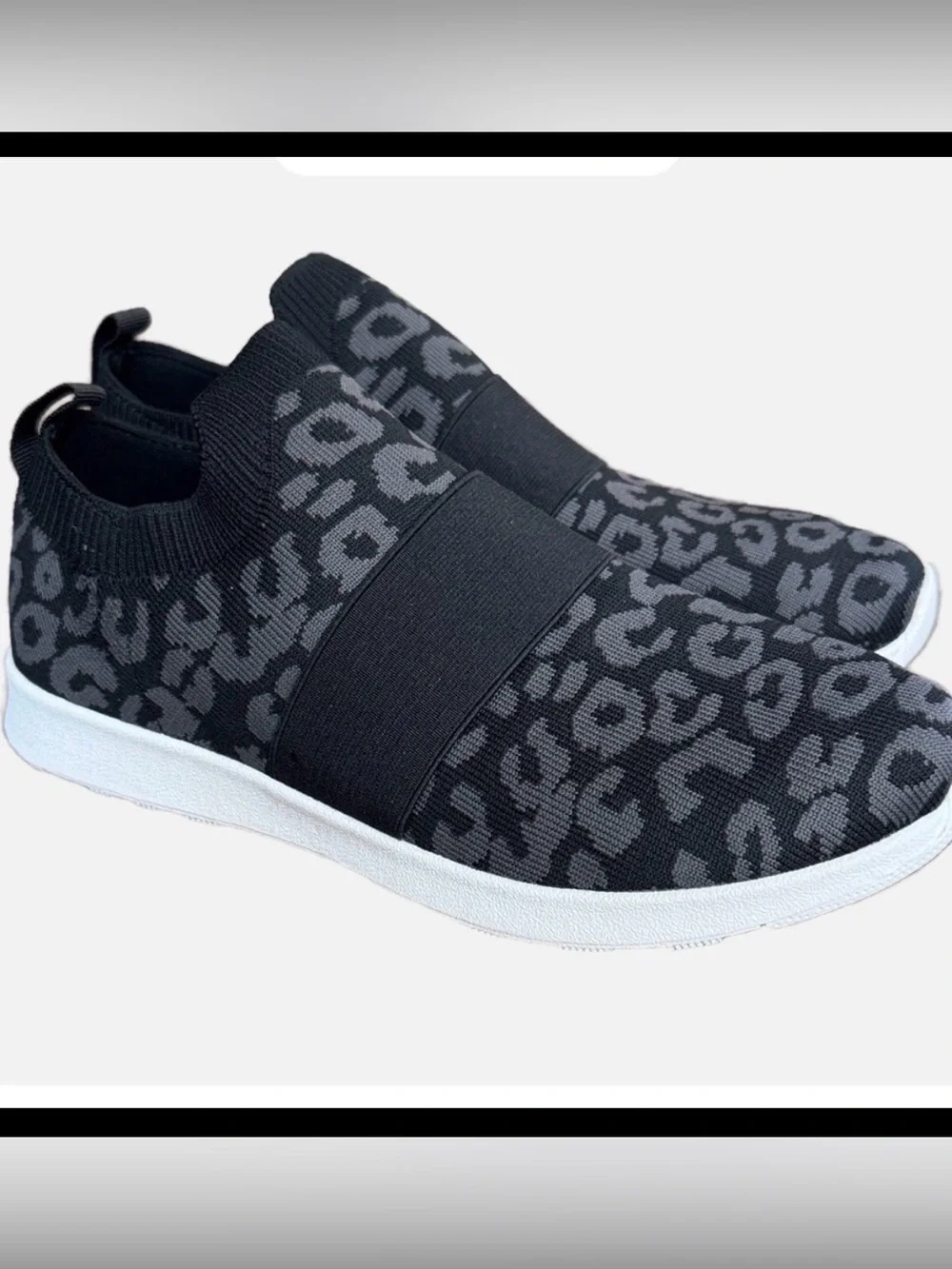 Not Rated Black and Gray Leopard Print Slip On Stretch Sneakers